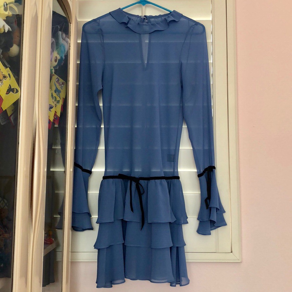 Chiffon ruffle collar low waist dress